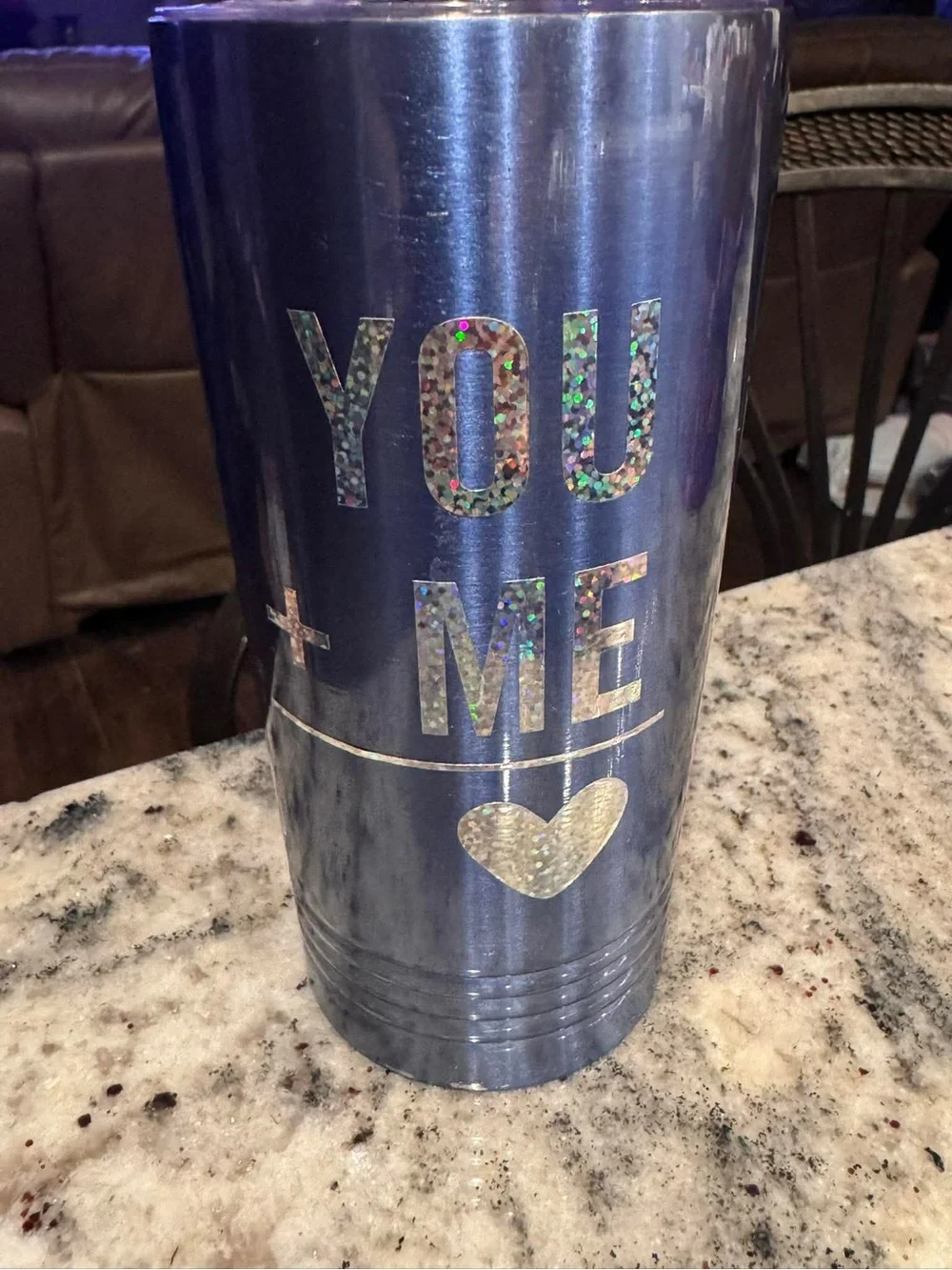 Disney Navy Travel Tumbler with Holographic YOU + ME Design